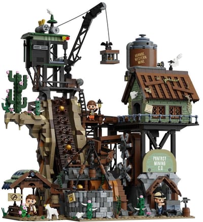 Pantasy 85025 Western Mine bouwset incl. 3 minifigures | Classic Creator Modular Building | Expert Architecture Modelbouw | Technisch Educatief bouwpakketten voor volwassenen & kinderen | Mega gebouwen geschikt voor Lego | Bouwdoos met 2990 bloks