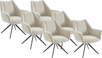 Vente-unique Set van 6 stoelen met armleuningen van stof en zwart metaal - Beige - KARDESA van Maison Céphy