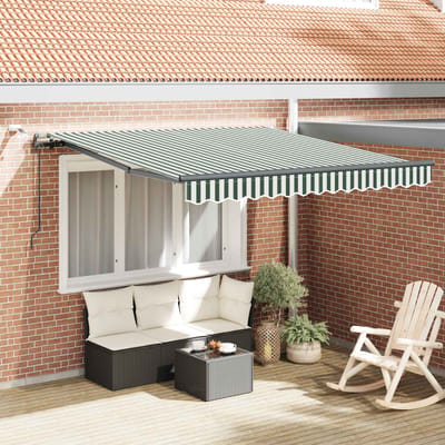 vidaXL - Uitschuifbare - luifel - Groen - en - Wit - 300 - x - 250 - cm - Polyester