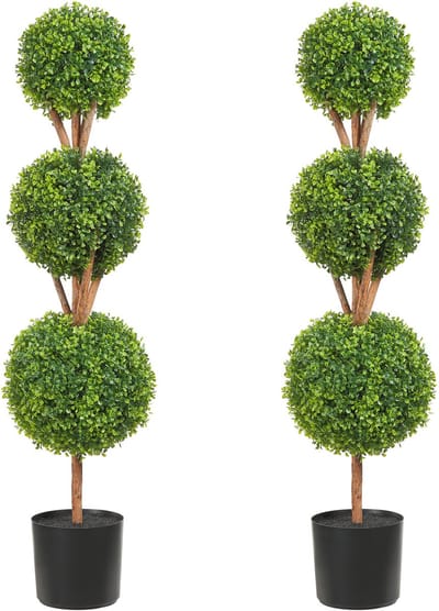Künstliche Buchsboom Topiary, 48", 2-delig, 3 Bolvormige Kunstplanten met Plantenbakken, Groen, Tuindecoratie voor Binnen en Buiten