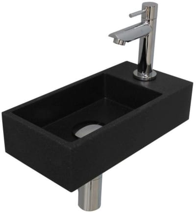 INK - Fonteinpack Quartz Rechts incl. Fonteinkraan - Design Sifon - Design Plug en Montageset - 360x180x90 Mm - Quartz Zwart/chroom