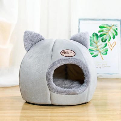 Premium Gato Hoge Kwaliteit Nieuw Diepe Slaap Comfort In de Winter Kattenmand Kleine Mat Mandje Kleine Hondenhok Producten Huisdieren Tent Gezellig Hol Nest Binnen Cama M 33X33X35cm lichtgrijze kleur