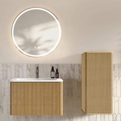 STILVORA Badkamerkast Set - Wandhangend Wasmeubel Met Led Spiegel En Zijkast - Voor Kleine En Moderne Badkamers - Eikenkleur - 61x46,5x37 Cm