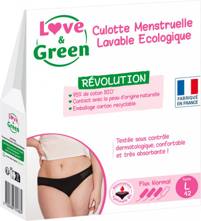 Love & Green Wasbaar Menstruatieslipje Zwart Normale Doorstroming (Maat : L)