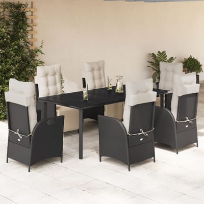vidaXL - 7-delige - Tuinset - met - kussens - poly - rattan - zwart