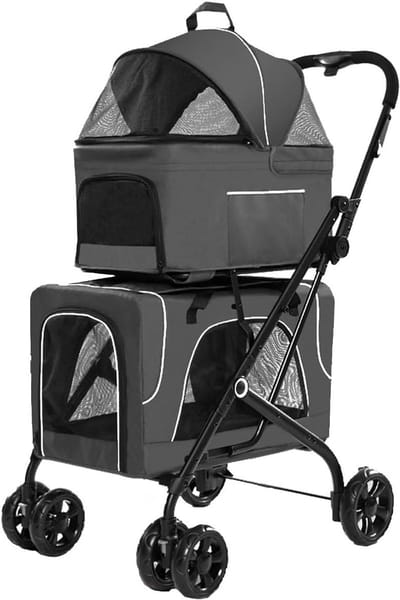 Dierenbuggy - Hondenkar - Reizen met huisdier - 3-in-1 functie - L64 x B51 x H105cm - Grijs en Blauw