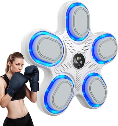 Boksmachine Muziek - Workout Trainer - Fitness Thuis - Dynamische LED Verlichting - 37 x 35 x 5 cm - Wit