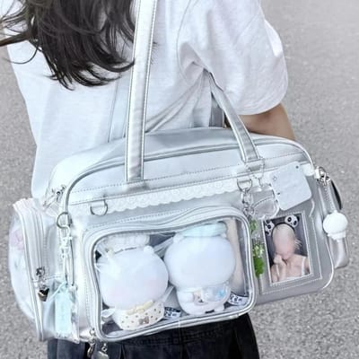 Y2K Nieuwe Concert Ita Bag JK Grote Capaciteit Schoudertas Schattig Meisje Transparante Rugzak Tentoonstelling DIY Badge Display Crossbody Tas 39x20x14cm gray