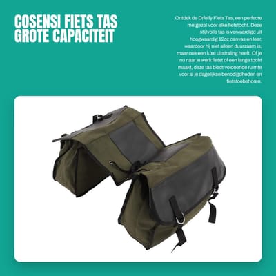 Dailygoods- Fietstas Grote Opbergruimte - Fietstas Dubbel - Fietstas Rugzak - Waterdicht - Stabiele Installatie - Duurzaam 12oz Canvas en Leer - Fietsbag