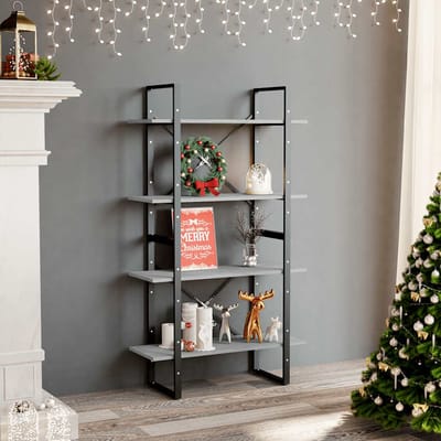 vidaXL - Boekenkast - met - 4 - schappen - 80x30x140 - cm - bewerkt - hout - betongrijs