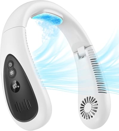 Ventilator - Nekventilator met koelplaat - 360 graden koeling - 5000mAh oplaadbaar - USB - Bladloos en opvouwbaar - Handsfree draagbaar - Wit