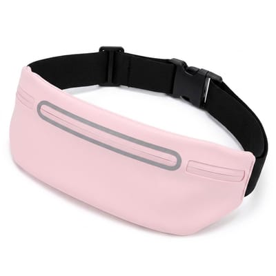Roze money belt heuptas unisex ultradunne fanny pack met reflecterende strip en 3 vakken verstelbare sport riemtas geschikt voor smartphone pasjes en sleutels hardloop heuptas voor reizen fietsen en wandelen