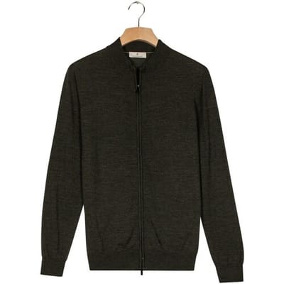 Thomas Maine Vest Full Two-Way Zip Single Knit Merino Wool Subtle Color Mélange Donker Groen / male