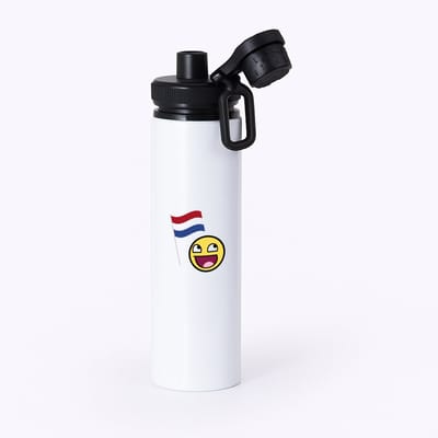 Hacebo® - Nederlandse vlag smiley waterfles met draaidop zwart - Nederland - Nederlanders - boeren - verjaardagscadeau - kado - water fles - 850ML