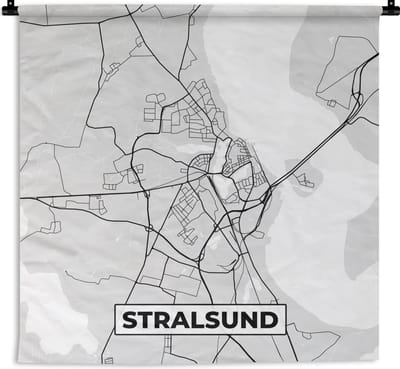 Wandkleed - Wanddoek - Stadskaart - Duitsland - Kaart - Stralsund - Plattegrond - 180x180 cm - Wandtapijt