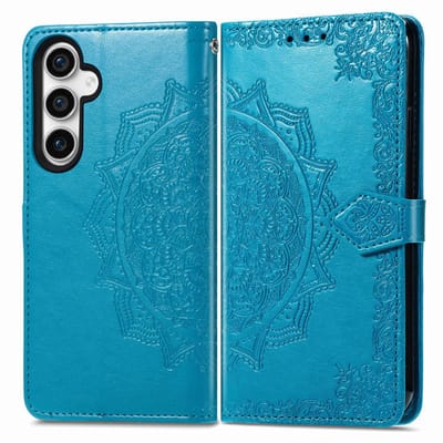 YPCd Bookcase geschikt voor Samsung Galaxy S23 FE - Bloemen Design - Portemonnee / Wallet Hoesje - Blauw