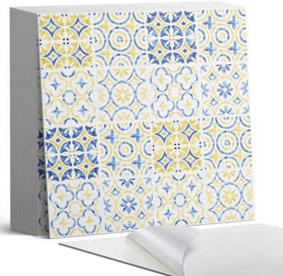 Coloray Plaktegels - Mozaïekpatroon met ornamenten Zelfklevende Tegels - 20 cm x 20 cm - Blauw Plaktegels - 20 stuks - Vierkant PVC Tegels - Plaktegels Badkamer - Plaktegels Vloer - Vinyl Tegels - Wandtegel Zelfklevend