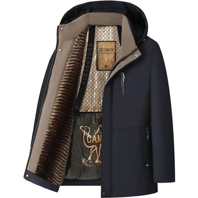 Herfst en Winter Kameel Fleece Verdikt Warm Business Casual Katoen Gevoerde Kleding Middelbare Leeftijd Heren Katoen Gevoerde Jassen en Vaders Jassen 200