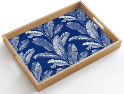 Dienblad hout 50x35 cm - Schootdienblad - Blad - Palm - Blauw - Borrelplank rechthoek - Plateau dienbladen
