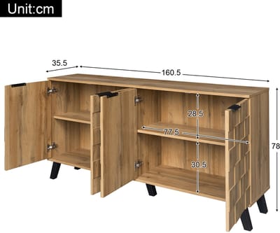 Modern dressoir met 4 deuren, 160,5 x 35,5 x 78 cm – Praktisch ontwerp voor woonkamer, slaapkamer en eetkamer.