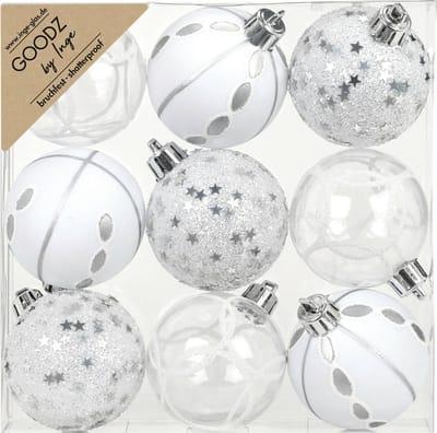 Inge Christmas Goodz luxe kerstballen - 9x - 6 cm - kunststof - zilver/wit