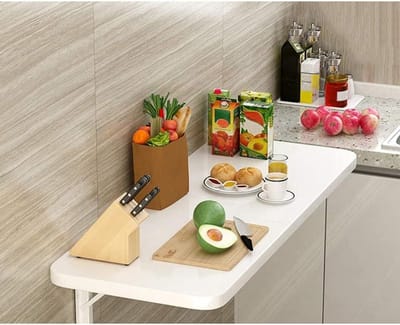 Opklapbare Wandtafel - Klaptafel Bureau - Ruimte Besparen - Booghoek Ontwerp - 60x40cm - Wit
