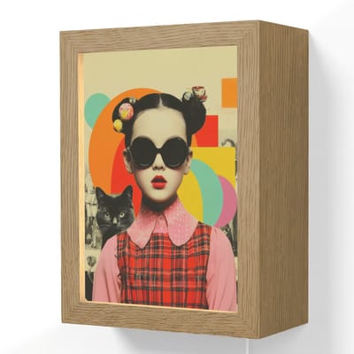 Wandlamp 15x20 cm - Oplaadbaar - Meisje - Zonnebril - Kat - Retro - Wandlampen binnen woonkamer - Slaapkamer lamp met kabel - Decoratieve nachtlamp - Vloerlamp snoer