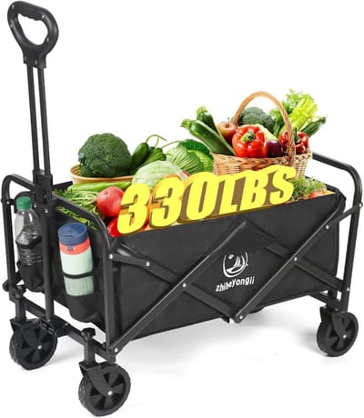 Wagons karren opvouwbaar, strandkarren met wielen in alle terreinen opvouwbare wagen op winkelen voor sport, camping, tuin verschillende plaatsen Winkelwagens voor boodschappen (zwart)
