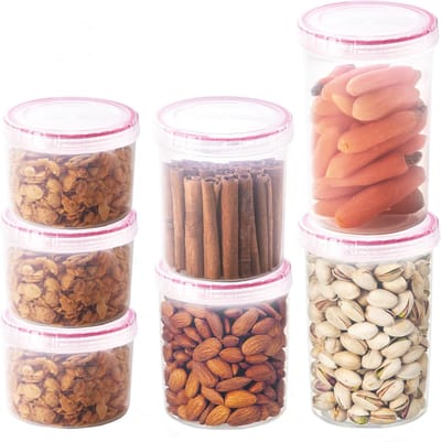 Lock&Lock Voorraadbussen set - Voorraadpotten - Voorraaddozen - Bewaardozen voedsel - Vershoudbakjes set met deksel - Luchtdicht - BPA vrij - PFAS vrij - Rond - Set van 7 stuks - LocknLock