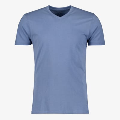 Unsigned heren T-shirt katoen V-hals blauw - Maat S