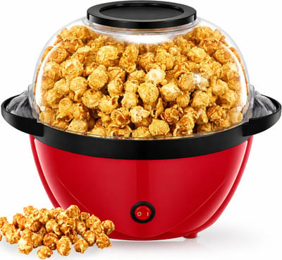 Popcornmachine 3,5L – 99% Popcornopbrengst – Antiaanbaklaag – Transparante 2-in-1 Kom – Suiker & Olie – Stil & Snel – Rood