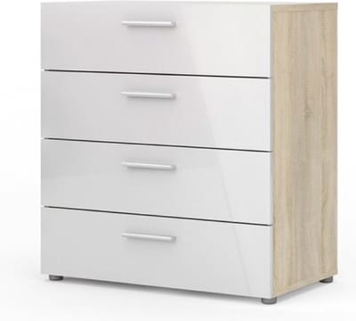 Petra kommode 4 lades eiken decor en wit hoogglans.