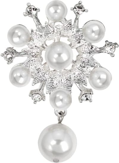 Fako Bijoux® - Broche - Bloem Met Parels - Isabella - 43x62mm - Zilverkleurig