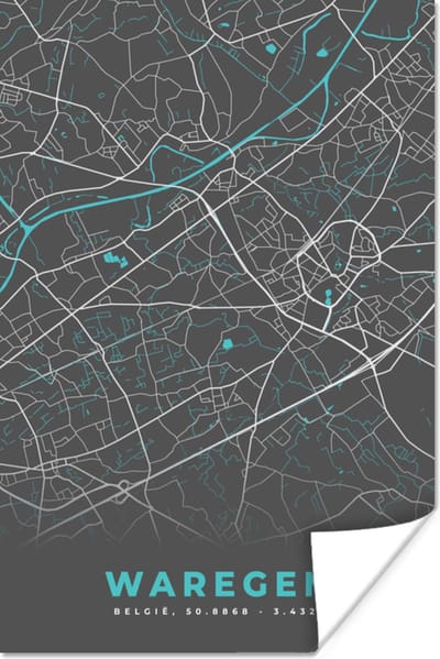 Poster België – Waregem – Stadskaart – Kaart – Blauw – Plattegrond - 120x180 cm XXL