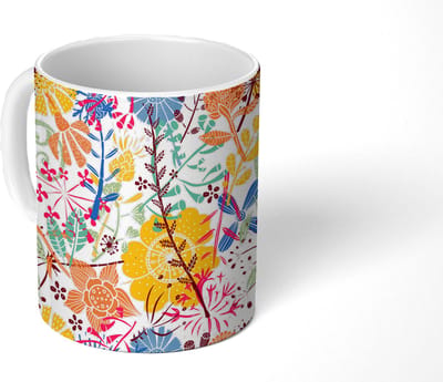 Mok - Koffiemok - Bloemen - Planten - Regenboog - Patronen - Mokken - 350 ML - Beker - Koffiemokken - Theemok