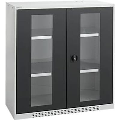 Schäfer Shop Genius FS vitrinekast, staal, met ventilatieopeningen, B 1055 x D 420 x H 1105 mm, 3 OH, lichtgrijs/antracietgrijs, tot 450 kg