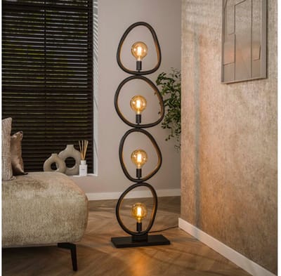 Vloerlamp 4L organic steel - Artic zwart
