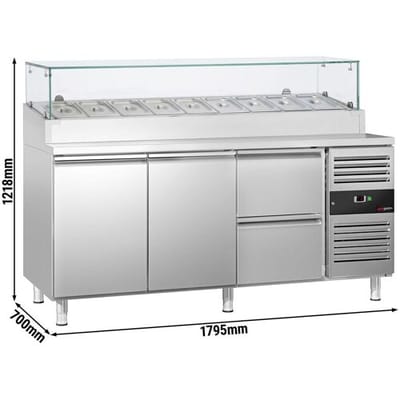 GGM Gastro Zubereitungstisch PREMIUM - 1795mm - 2 Tür & 2 Schubladen - mit Glasaufsatz - für 9x GN 1/3