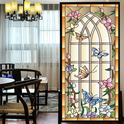 Decoratieve Zelfklevende Raamfolie met Bloemen- en Vlinderprint voor Privacy