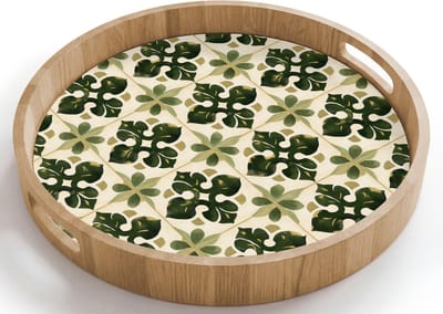 Dienblad rond 40x40 cm - Schootdienblad hout - Patroon - Tegel - Groen - Borrelplank rechthoek - Plateau houten dienbladen