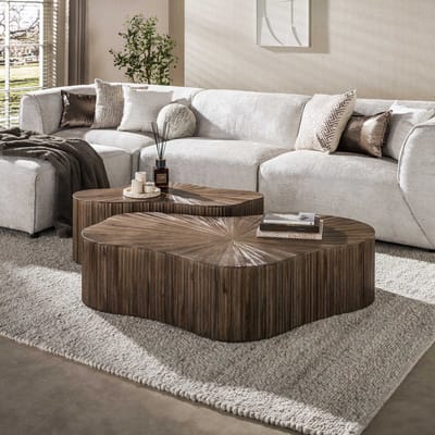 Dimehouse Set van 2 organische salontafels donkerbruin teakhout Japandi Myla - 140 x 77 x 33 cm - Hout - Japandi - Ovaal