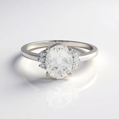 Cavill - Zilveren ring 925 Sterling platina verguld - Witte topaas ovale 2,22 ct en zirkonia 0,124 ct - Elegante damesring uit Madagaskar en Cambodja