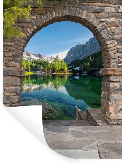 Muurstickers - Sticker Folie - Doorkijk - Berg - Landschap - Water - 30x40 cm - Plakfolie - Muurstickers Kinderkamer - Zelfklevend Behang - Zelfklevend behangpapier - Stickerfolie
