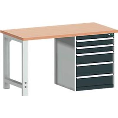 Bott cubio werkbank, met ladekast, koper beukenhout, B 1500 x D 750 x H 840 mm, 1200 kg, antraciet/lichtgrijs RAL 7035