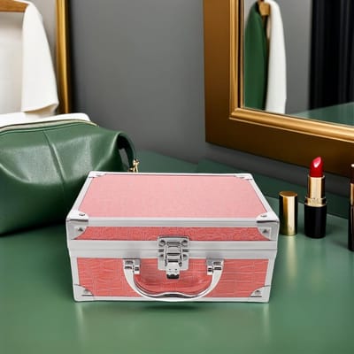 Aluminium Make-up Koffer - Cosmetica Organizer - Veilig Vervoeren - Verstelbare Vakken - 20 x 14 cm - Oranje
