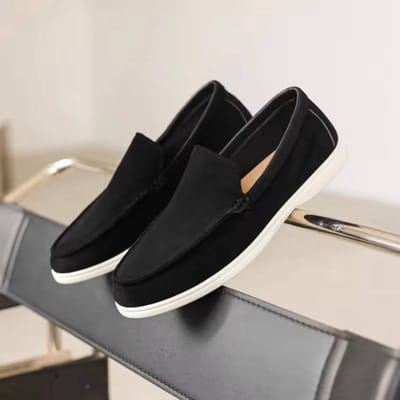 Heren Platte Loafers 2025 Mat Suede Platte Schoenen Comfortabele Antislip Mode Loafers Lichtgewicht Trendy Outdoor Casual Schoenen 43 zwart