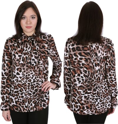Elegante damesblouse in luipaardprint, gestrikt bij de hals JOHN ZACK