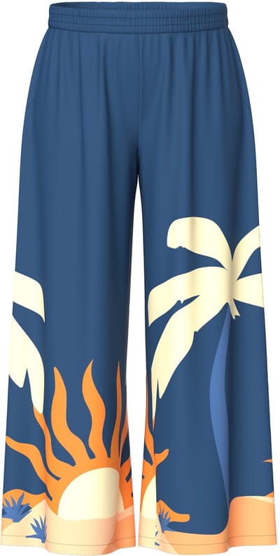 Ulla Popken - Dames - Wijde broek palmen/zonnen wijde pijpen - Marine - Maat 54+