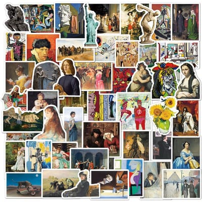 10 30 50 100 Stuks Olieverf Kunst Van Gogh Mona Lisa Graffiti Stickers Voor Laptop Bagage Telefoon Muur Decoratie Sticker Groothandel gray