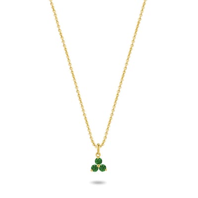 New Bling 9NBG-0671 Gouden Ketting met Hanger- 3 Steentjes - 7,4mm - Zirkonia - Groen - Ankerschakel - 39+3+3cm - 0,87 Dikte - 14 Karaat - Goud